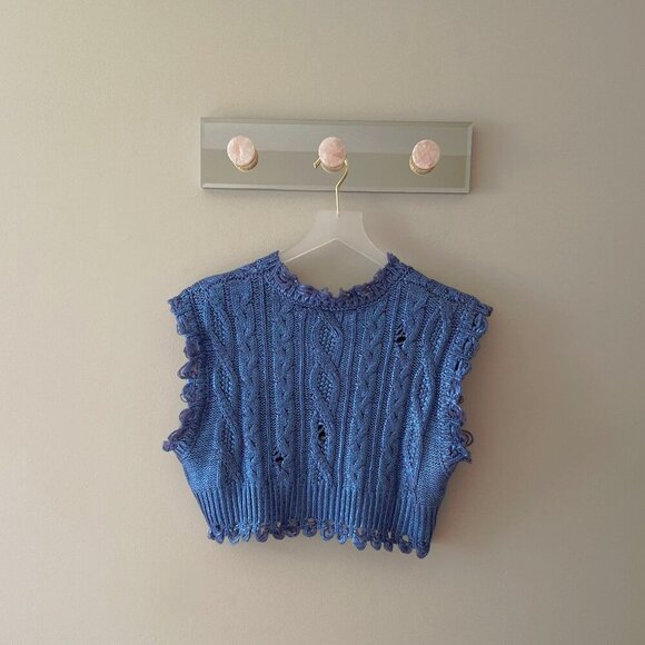 NWT Zara blue cable knit cropped metallic vest sleeveless sweater, S - Picture 10 of 12